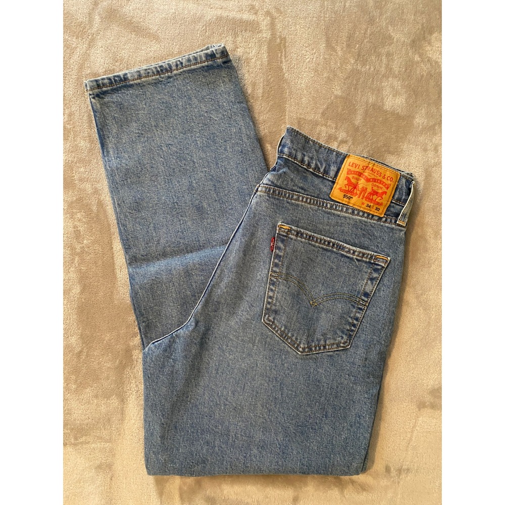 Levi Jeans 34x32 Blue 550 Relaxed Fit Tapered Leg Medium Wash Denim 90s Dad